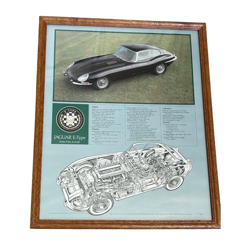 Jaguar E-Type Series 1 Poster Cutaway 4.2L Vintage 1986 Framed 21x17 Technical